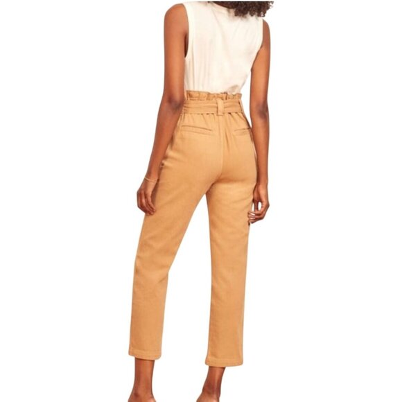 Reformation Evie Pants Butterscotch Paperbag Belted Ankle Organic Cotton Size28 - Picture 4 of 12